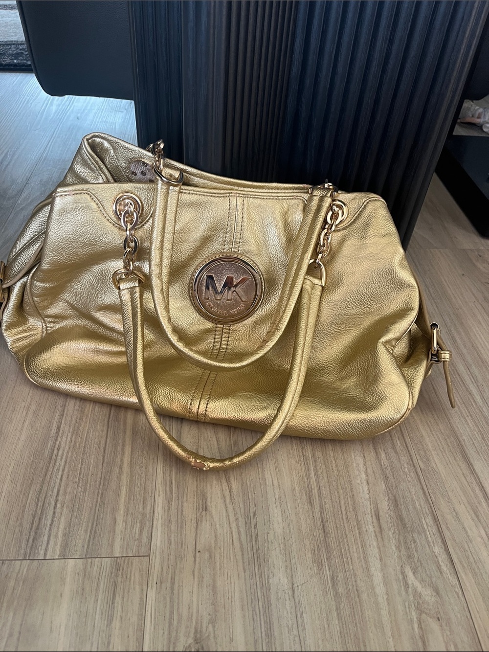 Metallic Gold Leather Shoulder Satchel